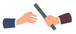 © VectorBum - Hand with baton passes it other arm. Teamwork in business. Cooperation challenge. Runners group speed race. Sport competition for businessman. Colleagues collaboration. Vector concept