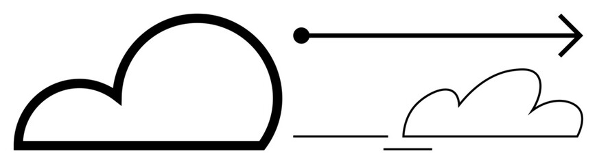 Cloud shapes with a minimalist arrow symbolizing data movement, cloud technology, and progress. Ideal for technology, innovation, networking, communication, storage, efficiency simple flat metaphor