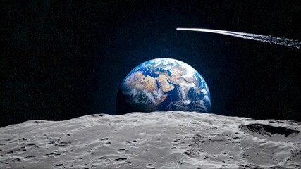 Wall Mural - video of earth rising over the moon's horizon, showcasing the vastness of space. captivating cosmic 