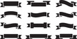 © Masud - Ribbon set. Tape blank black glyph collection, decorative silhouette icons. Vintage outline design, ribbons sign style. Web icon kit of text banner tapes