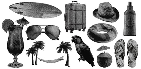 Wall Mural - Set of summer vacation halftone grunge vector design elements