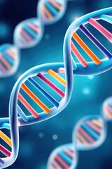 Wall Mural - abstract visualization of dna double helix with colorful strands on blue background