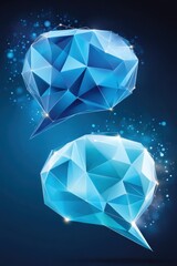 Wall Mural - two blue low-poly speech bubbles on a dark abstract background