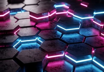 Abstract geometric background with glowing hexagon shapes creating a modern and futuristic design