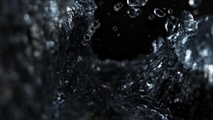 Wall Mural - super slow motion shot of pure water splash flowing around camera on black at 1000fps.