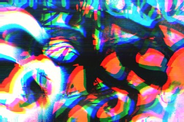 Wall Mural - glitch art pattern in neon red, blue, green. 2000s, y2k style, acid glow, distorted textures. digita