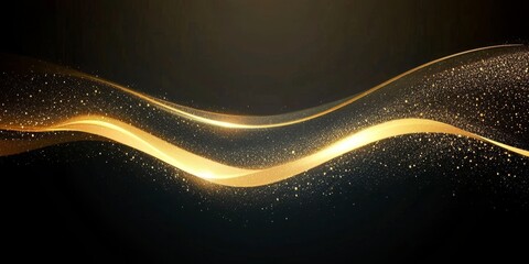 Wall Mural - elegant luxury design featuring golden flowing glittering waves on a dark background, abstract art