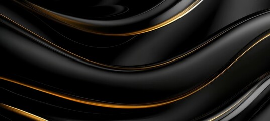 Wall Mural - elegant and luxurious dark background with wavy flowing lines and glossy golden accents for design