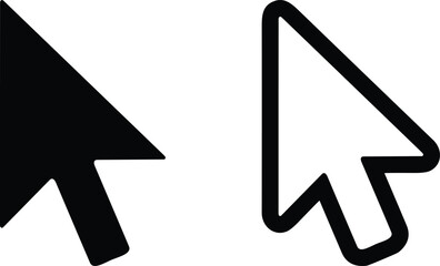 Mouse cursor vector icons—black and white arrows for web interface design, app navigation, and user interaction graphics