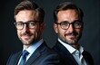 © starush - Two professional men wearing suits and glasses pose confidently in a studio setting