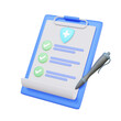 © N ON NE ON - Clipboard icon hospital checkup information tick list document medical on isolated background. Healthcare insurance emergency doctor clinic. 3d rendering illustration