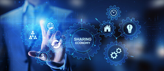 Wall Mural - sharing economy, innovation and future business technology concept on virtual screen.