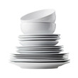 © veronica - Stack of white ceramic plates and bowls kitchenware dinnerware tableware crockery dishware home goods isolated