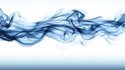 Wall Mural -   Blue smoke swirls in the air against a white backdrop with reflection on the left