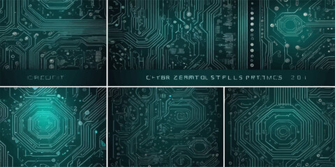 Abstract digital technology background featuring a green circuit board with binary code, illustrating a futuristic electronic processor network