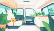 © Chalita - Innovative bus interior featuring vibrant plants in the back with a minimalist design aesthetic and copy space