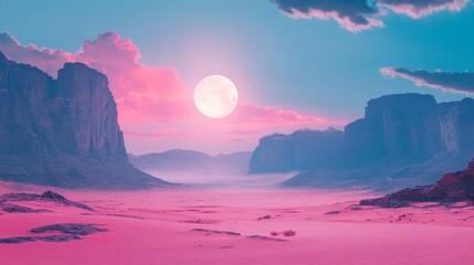 Wall Mural - sunset in the desert with bright colors and huge moon, creating an atmosphere of calm and peace. gre