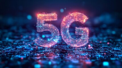 Wall Mural - Abstract background with 5G lettering, useful for technology articles, presentations and advertising innovative products.