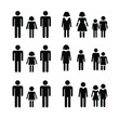 © Salma - Simple Black Pictogram Illustrations of Men Women and Children Representing Families and Human Interactions on White Background