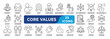 © Eka Y S - CORE VALUES icon collection set. Containing integrity,respect,honesty,trust,commitment,responsibility,excellence,collaboration,innovation,accountability icon. simple line vector.