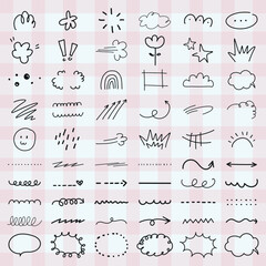 Wall Mural - doodle set with clouds, stars, arrows, and flowers. playful doodles include clouds, arrows, and star