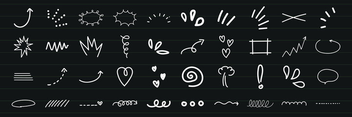Wall Mural - chalkboard doodles with arrows, hearts, and swirls. hand-drawn arrows, hearts, and swirls. creative 