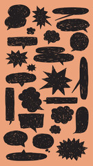 Wall Mural - a collection of speech bubbles and starbursts on a peach background. various shapes and sizes, perfe