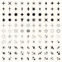 Wall Mural - collection of star and sparkle icons. various star designs, sparkle shapes, and twinkling symbols. p