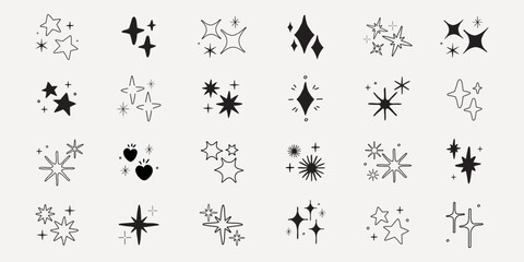 Wall Mural - collection of star and sparkle icons. various star designs, sparkle shapes, and twinkling symbols. p