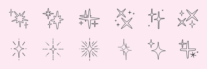 Wall Mural - collection of star and sparkle icons. various star designs, sparkle shapes, and twinkling symbols. p