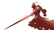 © axalaimaxala - Silhouette of armored knight wielding sword on white background in dynamic pose.
