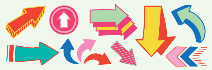 Wall Mural - colorful arrows in various directions. arrows in red, blue, green, and pink. diverse arrow shapes an
