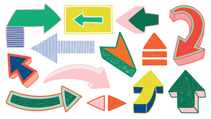 Wall Mural - colorful arrows in various shapes and sizes. arrows in green, red, blue, and yellow. diverse arrow d