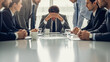 © Hendi Perkasa - Business meeting stress overload, executive feels overwhelmed at boardroom table