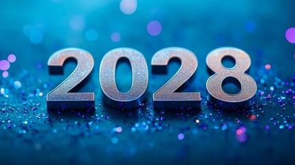 Wall Mural - Elegant 2028 New Year Celebration with Luminous Metallic Numbers Against a Turquoise Backdrop