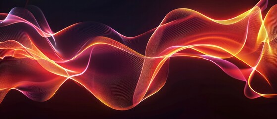Wall Mural - flowing lines of light in red and orange colors on black, creating an elegant and dynamic visual effect horizontal long line affect.