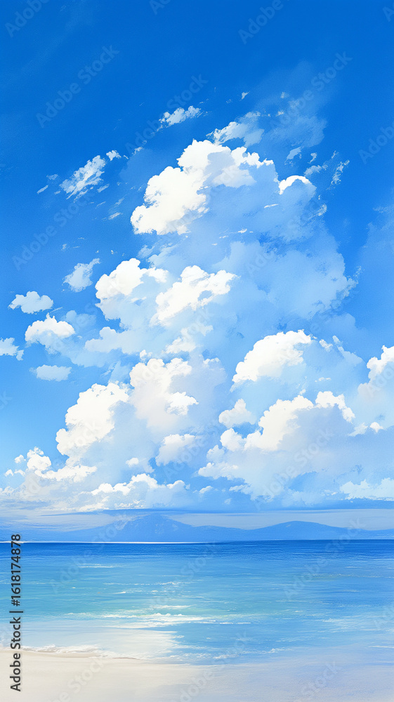 青空と海が調和する風景に、切なさと温かさが入り混じる光が注ぐ