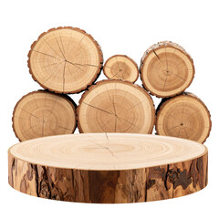wooden log display isolated on white and transparent background