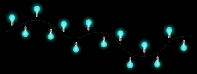 Wall Mural - vintage garland set icon. bright glowing bulbs on decorative cable in wave pattern. suitable for ret