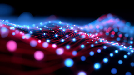 Wall Mural - abstract visualization of a digital network with glowing blue and pink nodes and lines.