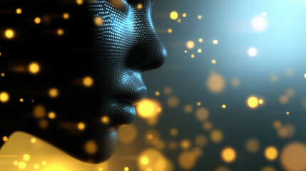 Wall Mural - abstract 3d rendering of a digital human face with glowing particles and futuristic lighting.