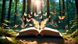 © Dorian - illuminated open book surrounded by butterflies in a serene forest setting