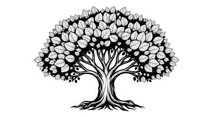 detailed hand drawn tree illustration isolated on white background