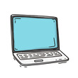 © Li - A sketchy hand-drawn illustration of a laptop computer with a blank blue screen, a versatile graphic for themes of remote work, technology, or online learning.