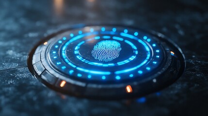Wall Mural - futuristic fingerprint scan, security system, dark background, data processing