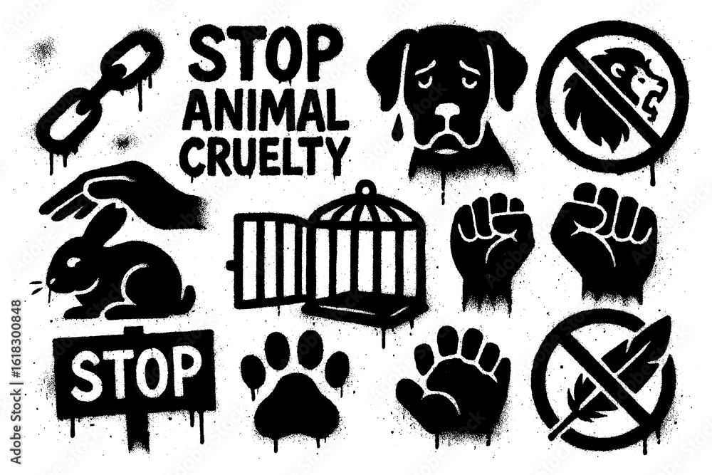 Transparent Background Animal Rights Animal rights protest icons with slogans, animals, scales, and activist ...