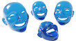 © kageyama - Transparent blue smiling face masks floating against white background portraying emotions and theatrical themes usable for concepts