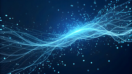 Wall Mural - abstract blue digital wave form with glowing particles and light streaks background new latest web a