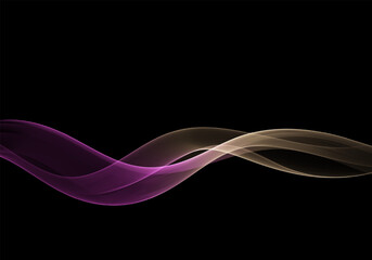 Wall Mural - abstract flowing wave lines in purple and gold on black background