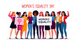 © Rupam - Vector art of a group of diverse women celebrating womens equality day